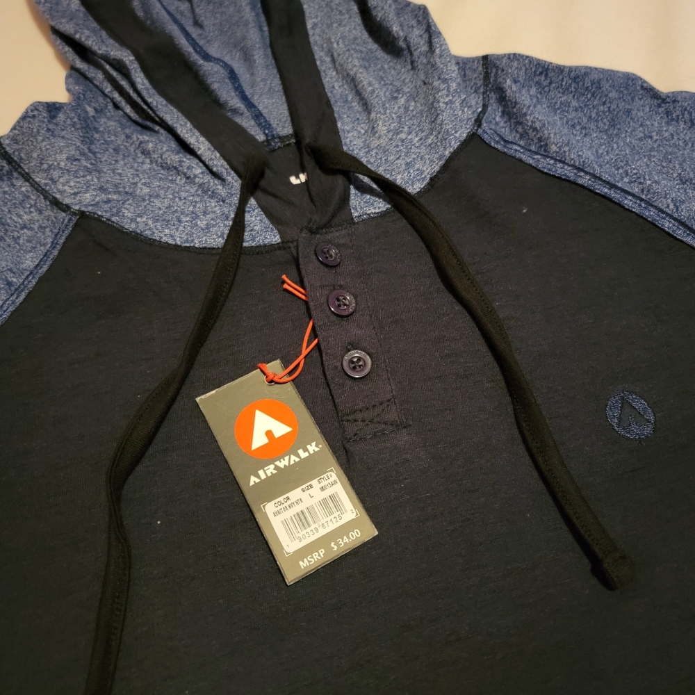 Airwalk Color Block Hooded Shirt [L] Blue - Picture 2 of 5